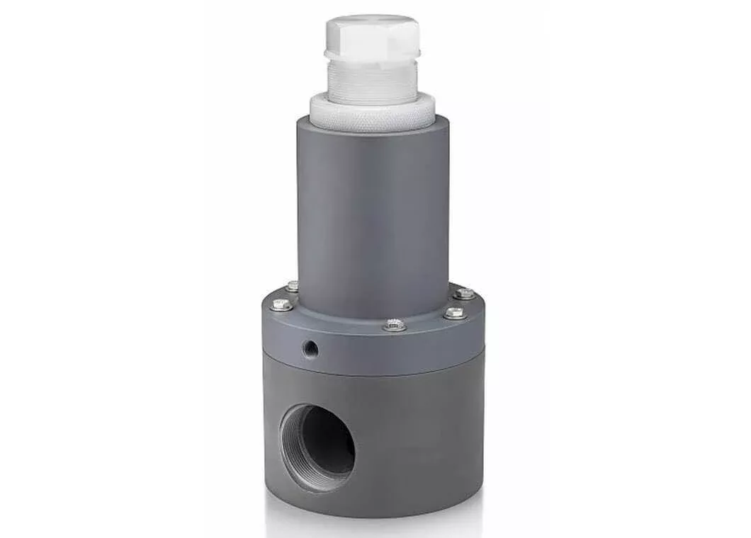 1-1/2" Plast-O-Matic RVDT150T-PV - Inline Flow Pattern Style Relief, Bypass, Backpressure, Anti-Siphon Valves, PVC Body, PTFE Seat