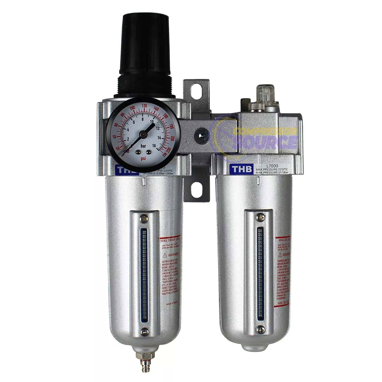 1/2" Compressed Air In Line Filter, Regulator, Oiler Lubricator, Combo