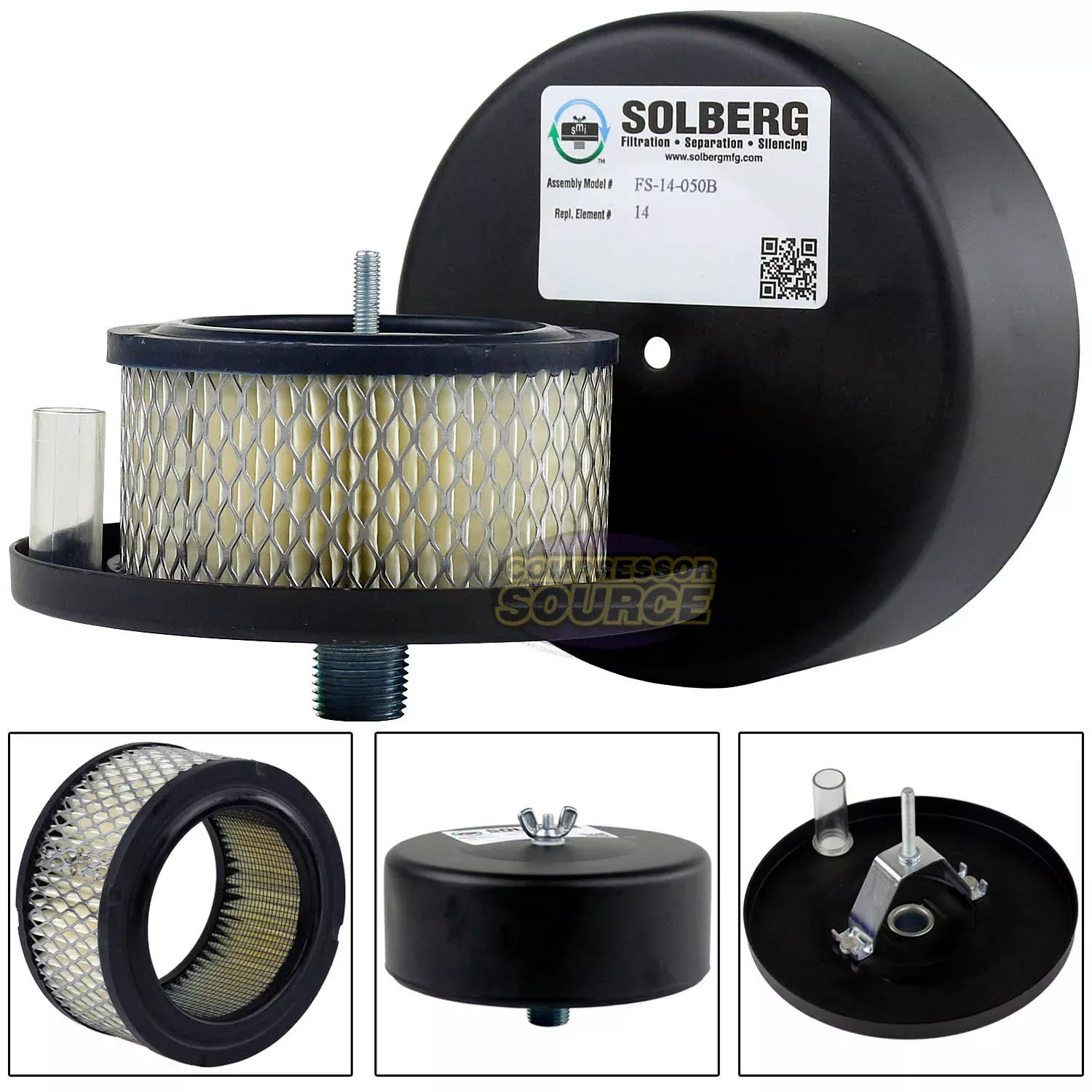 1/2" Inch Air Compressor Intake Filter Silencer Metal Housing Canister