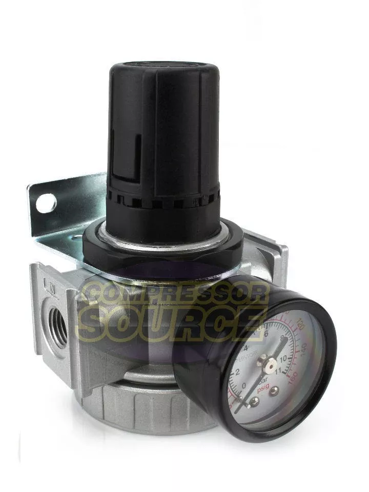 1/4" Air Compressor Pressure Regulator with Gauge and Wall Mounting Br