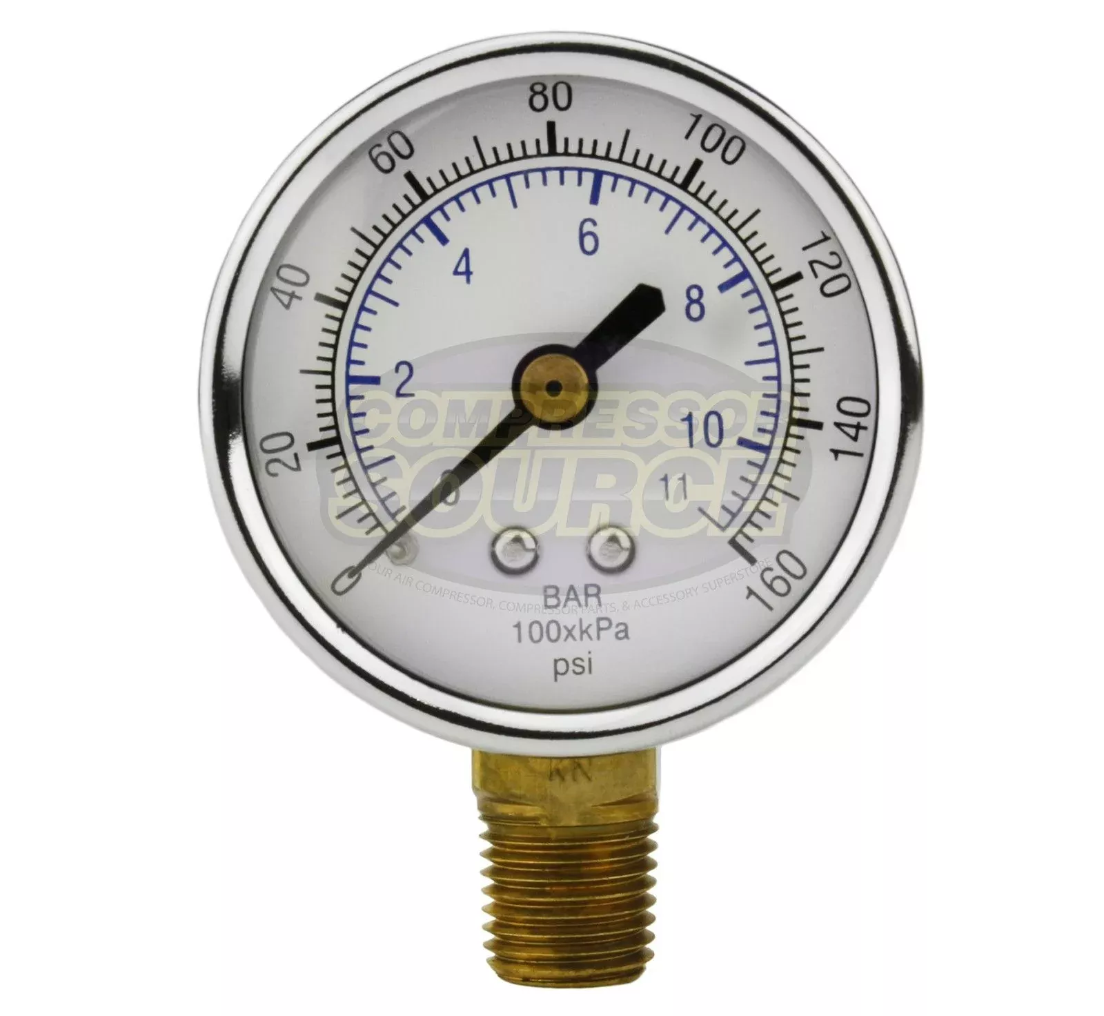 1/4" NPT 0 - 160 PSI Pressure Gauge Lower Side Mount