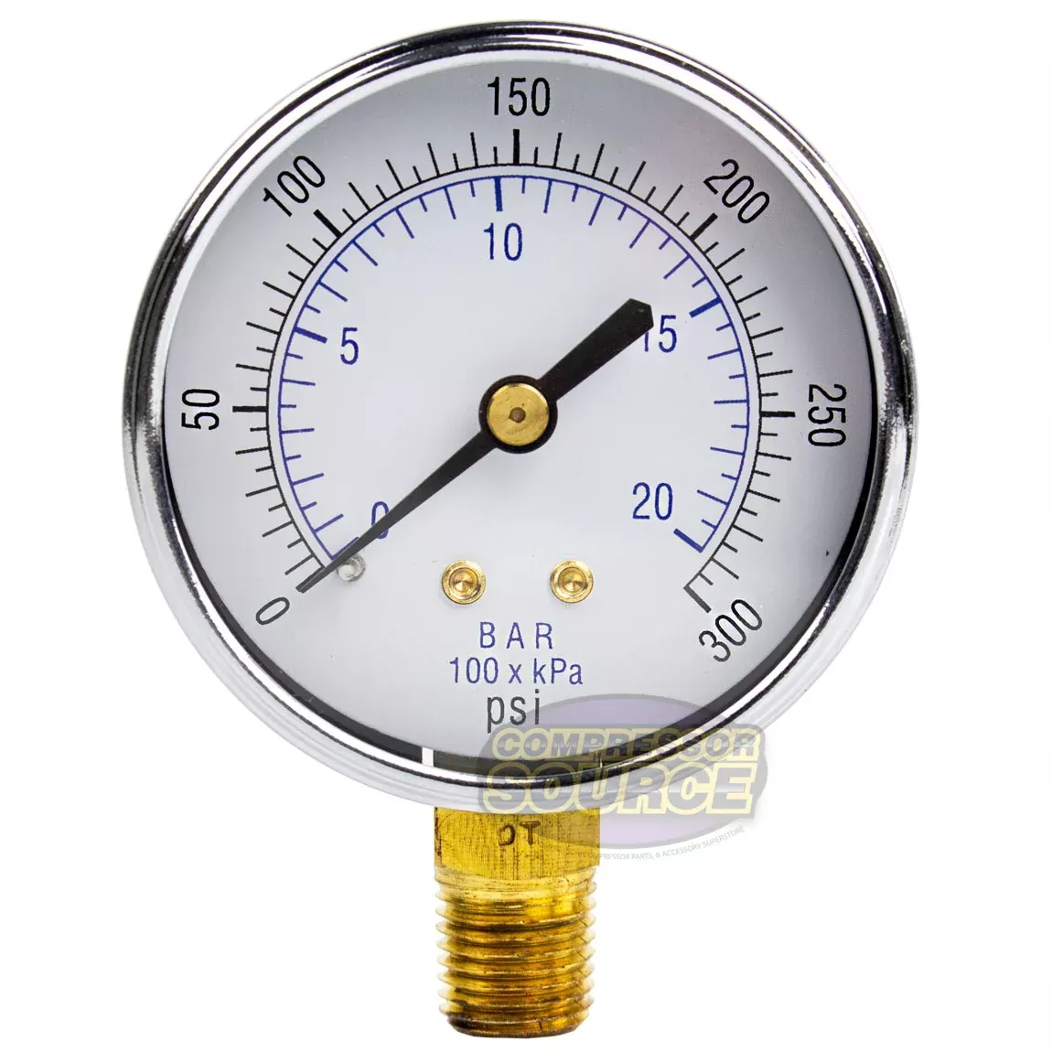 1/4" Pressure Gauge 0-300 PSI 2.5" Bottom Side Mount 101D-254H