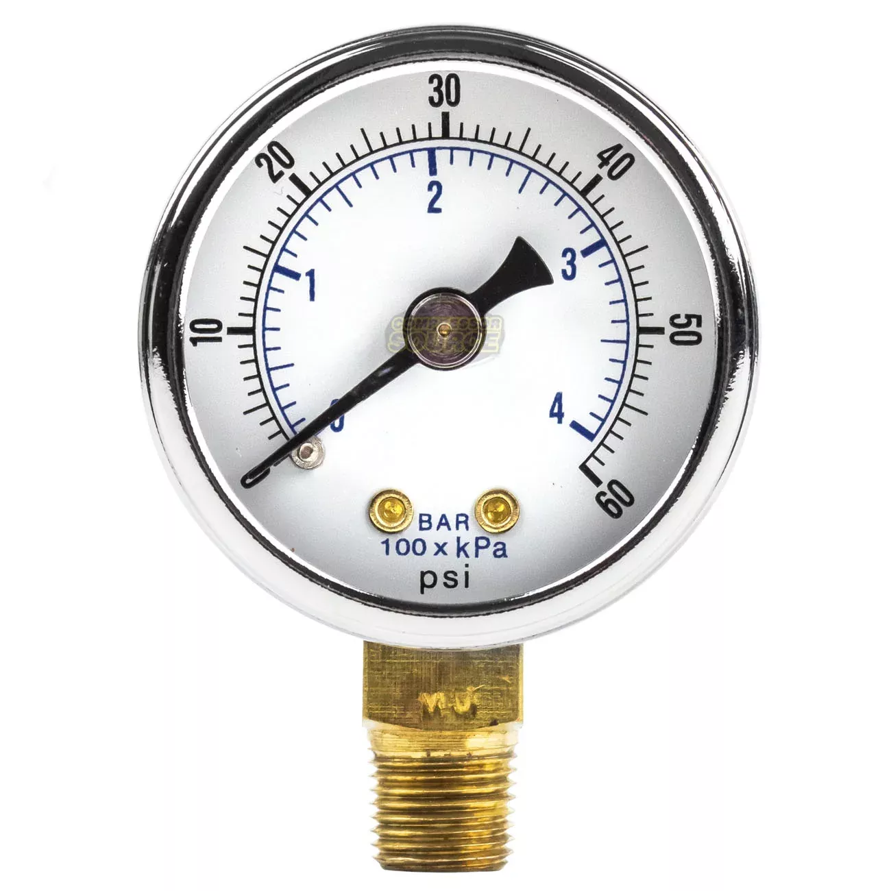 1.5" Face 1/8" NPT 0 - 60 PSI Pressure Gauge Lower Side Mount 101D-158
