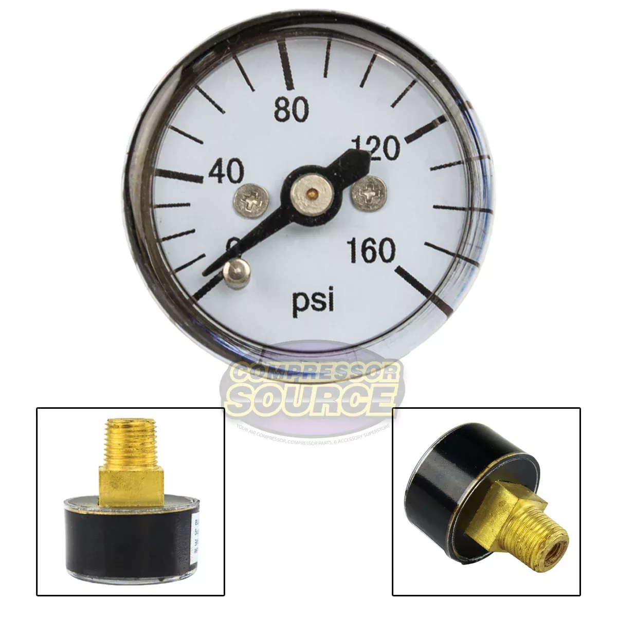 1" Face 0-160 PSI 1/8" MNPT Mini Pressure Gauge Center Back Mount