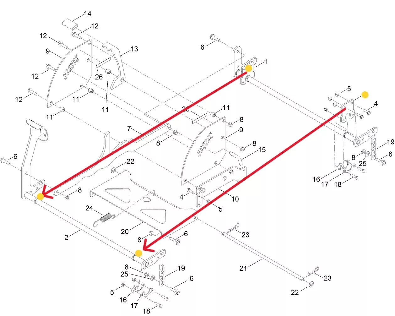 137-2021-03 Upper Mower Deck Pivot Lift Arm Cross Support Bracket Fits Toro Late Timecutter HD Models - Late Titan X, XS, 4800, 5400, 6000, Standard, MyRide Models (With Tube Style Framing).