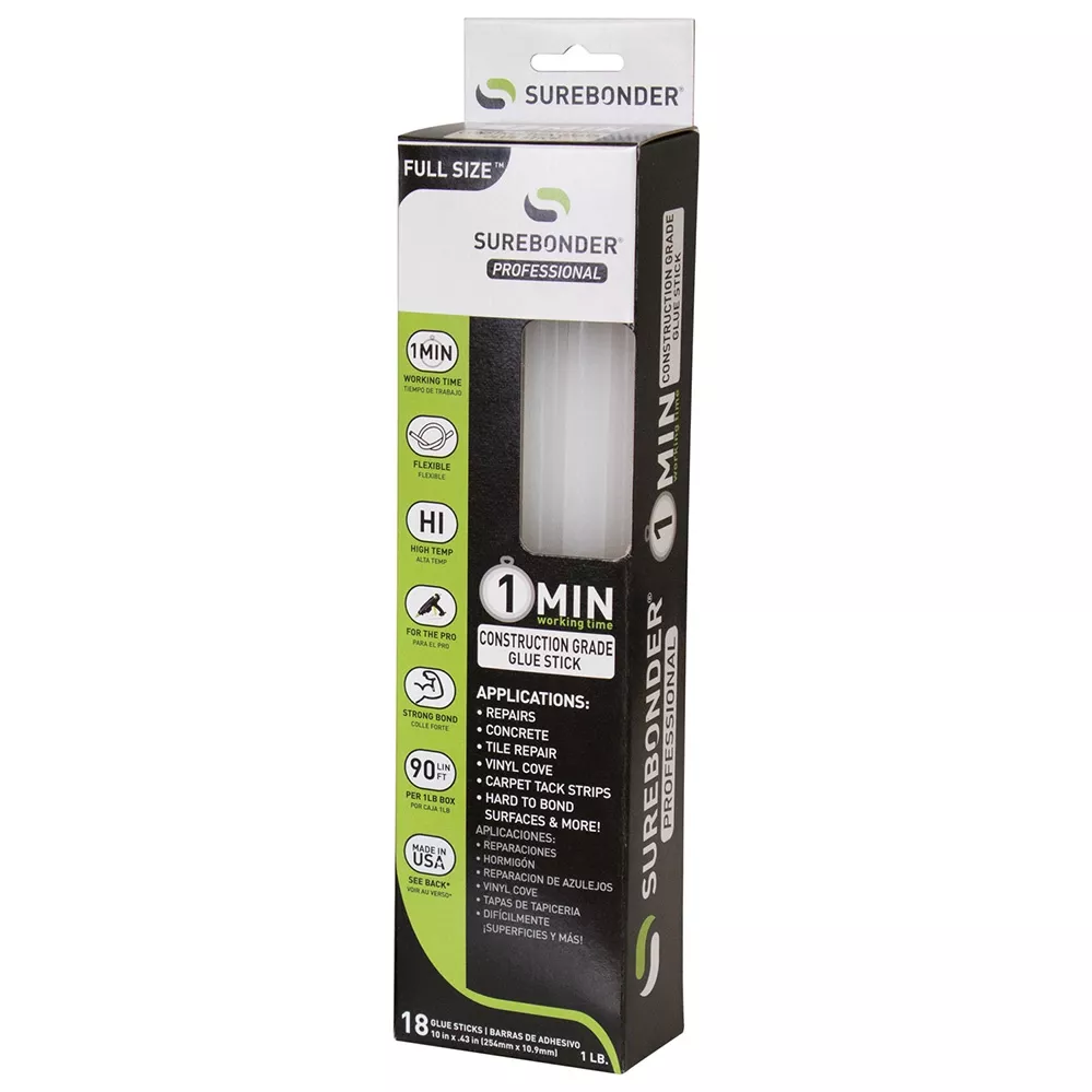 18-Pack Surebonder Construction-Grade 7/16'' x 10'' Glue Sticks, 1-Minute Working Time