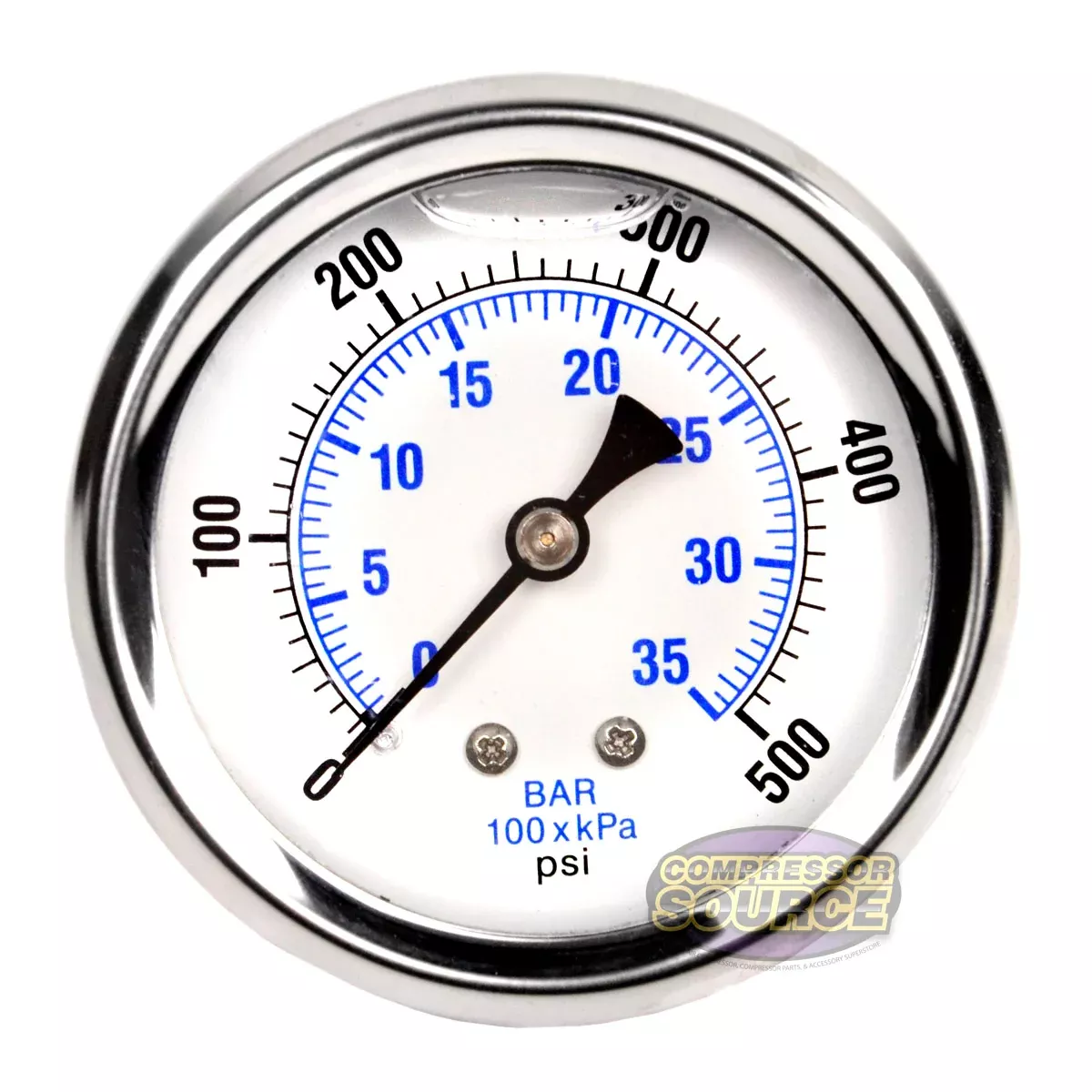 2.5" Face 1/4" MNPT Liquid Filled 0-500 PSI Center Back Mount Pressure