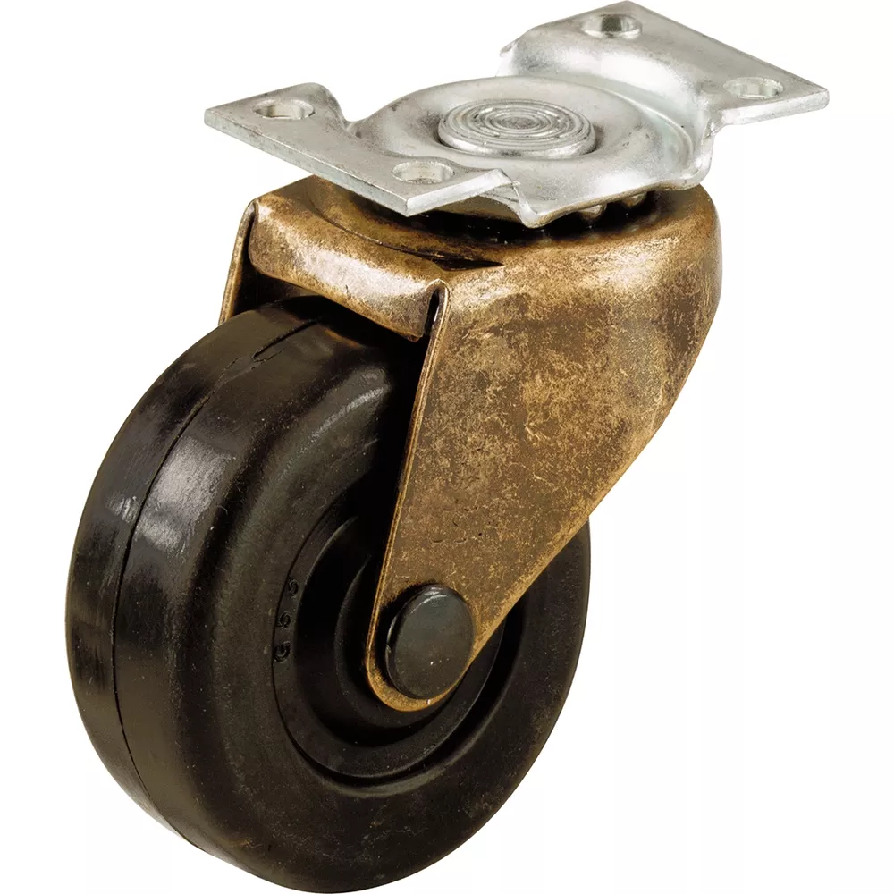2'' Black Rubber Caster with Copper Oxide Finish, Plate Mount