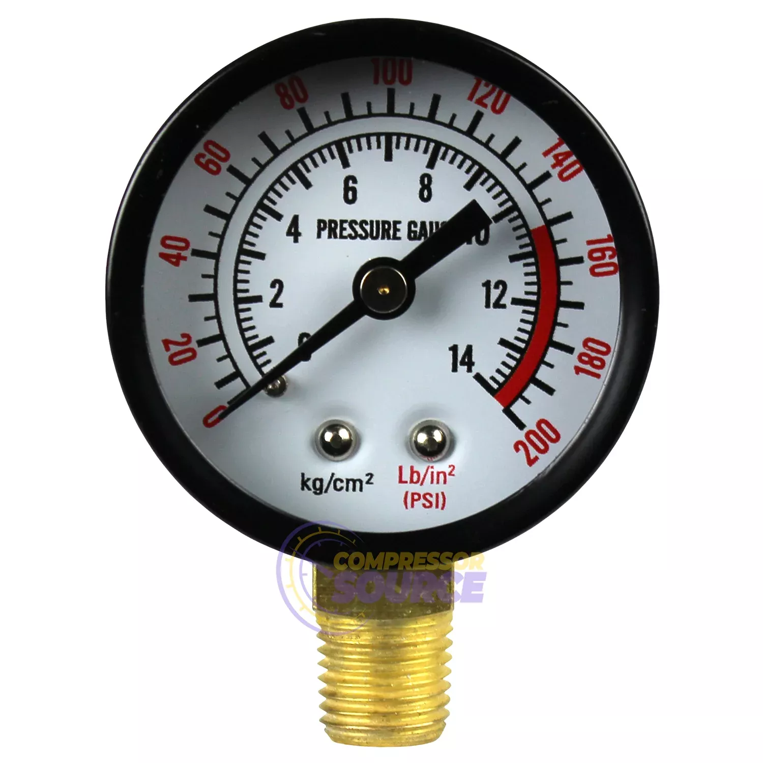 2" Face 200 PSI Pressure Gauge 1/4" MNPT Side Bottom Mount Rolair GA02