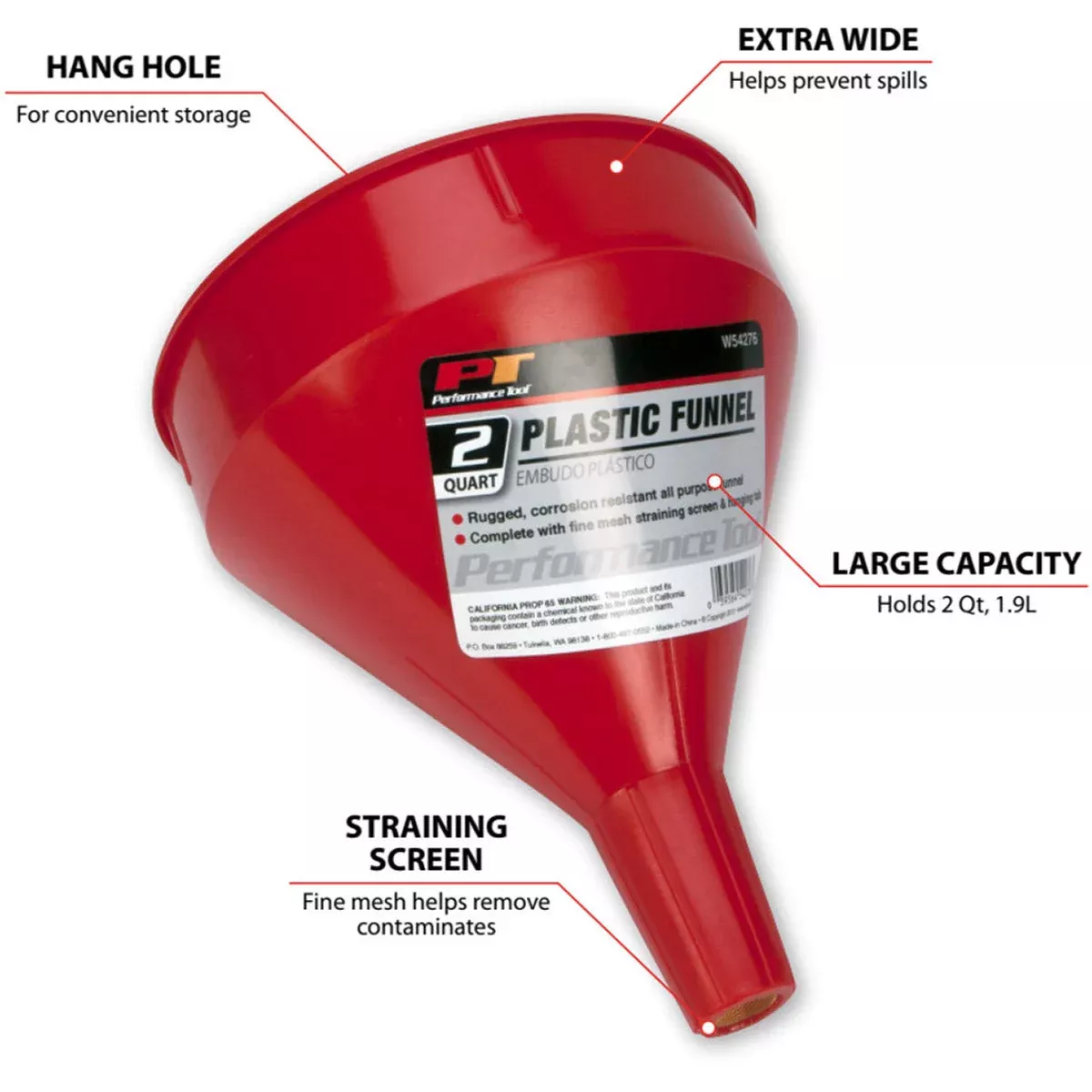 2 QUART ALL PURPOSE FUNNEL - RED PLASTIC