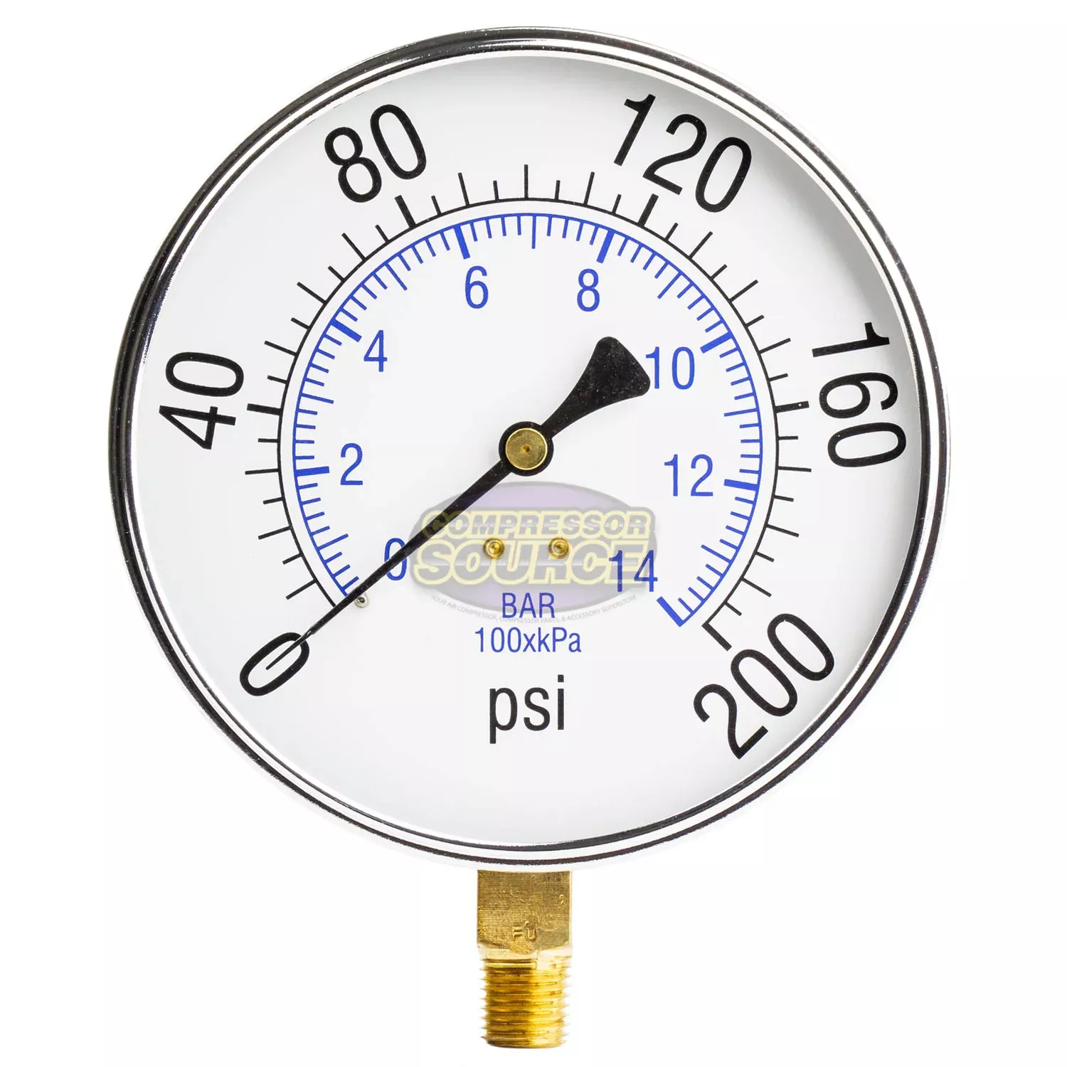 4.5" Face 1/4" NPT 0-200 PSI Pressure Gauge Lower Side Mount