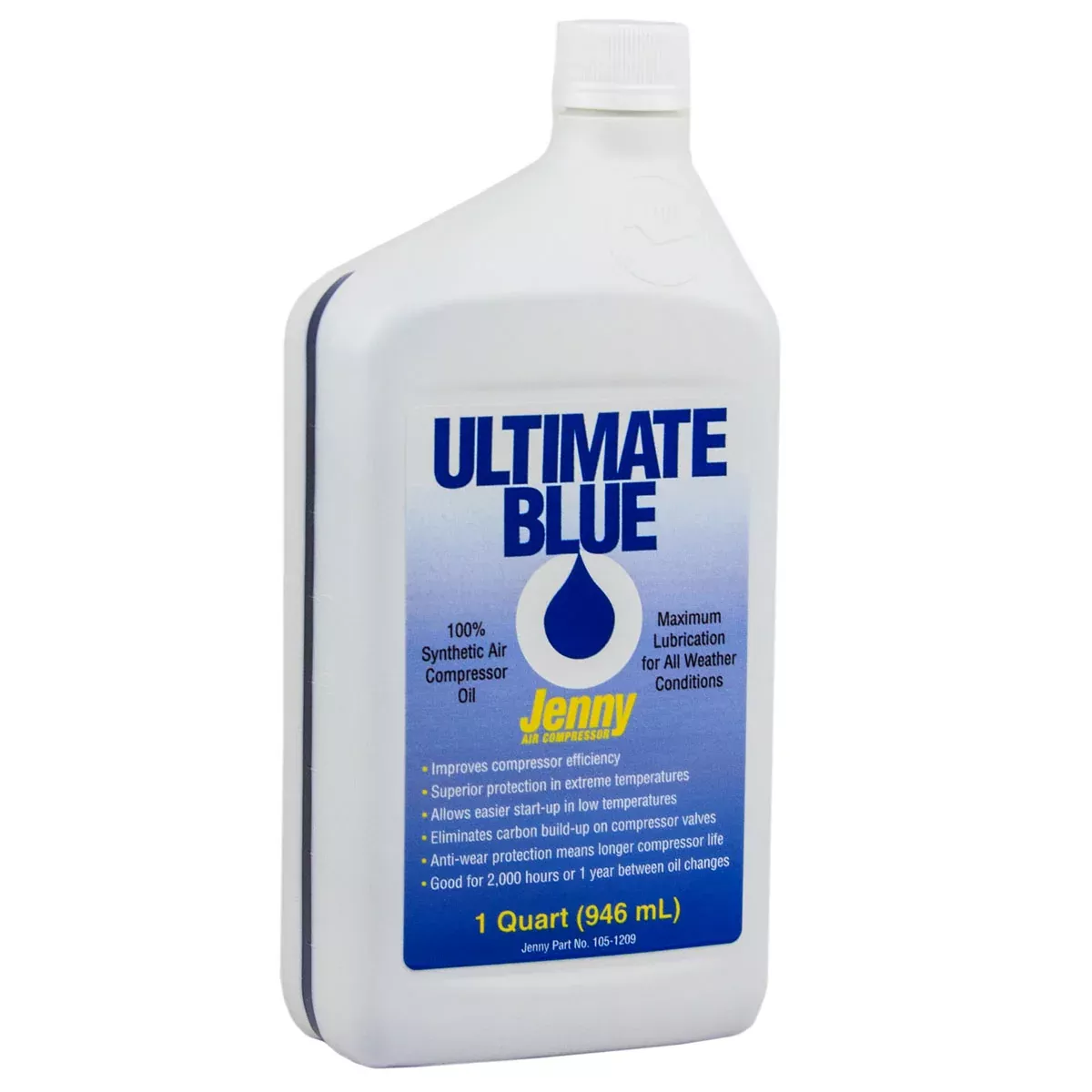 Air Compressor Oil 100% Synthetic 1 QT Quart Jenny Ultimate Blue 105-1