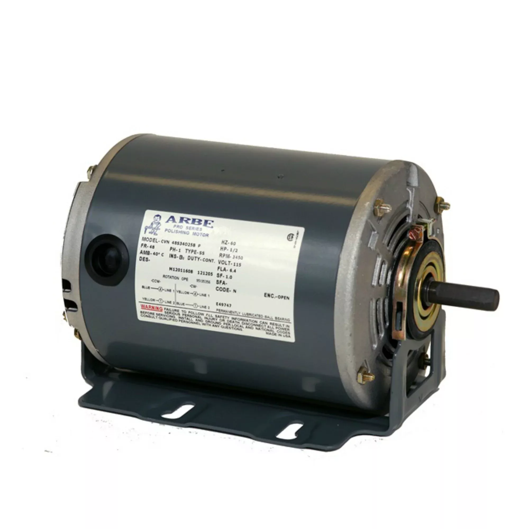Arbe Polishing Motor - 1/2 HP Single Spindle