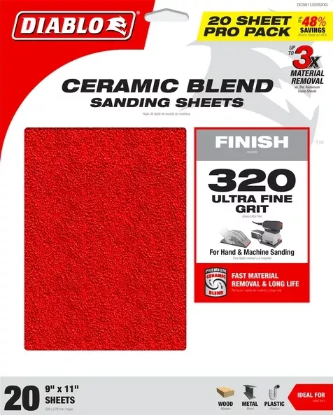 Diablo Tools DCS911320S20G 9" x 11" 320-Grit Sanding Sheet (20 pieces)
