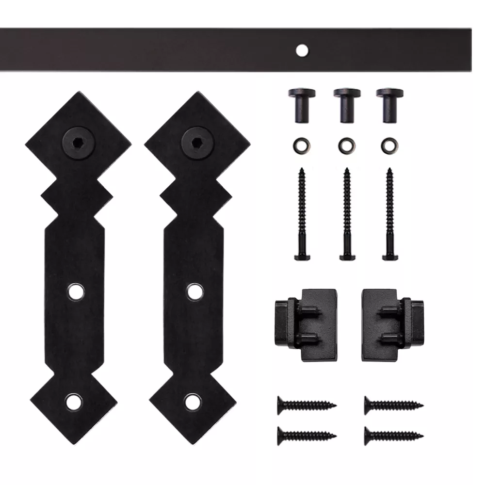 Double Diamond Mini Rolling Door Hardware Kit for Furniture, Black