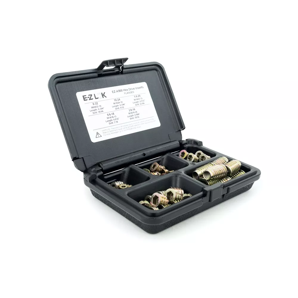 E-Z Hex Threaded Insert Assortment Kit for Soft Wood - Flanged - 8-32 to 3/8-16