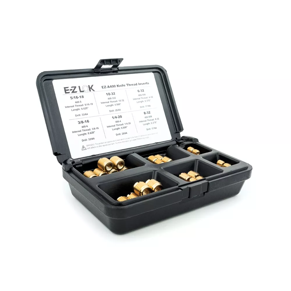 E-Z Knife Threaded Insert Assortment Kit for Hard Wood - Brass - 6-32 to 3/8-16