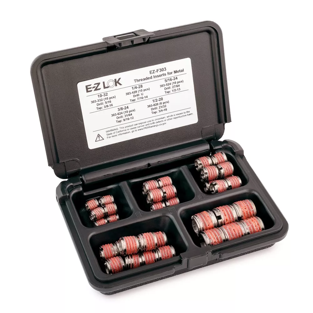E-Z LOK Threaded Insert Assortment Kit for Metal - 303 Stainless - 10-32 to 1/2-20