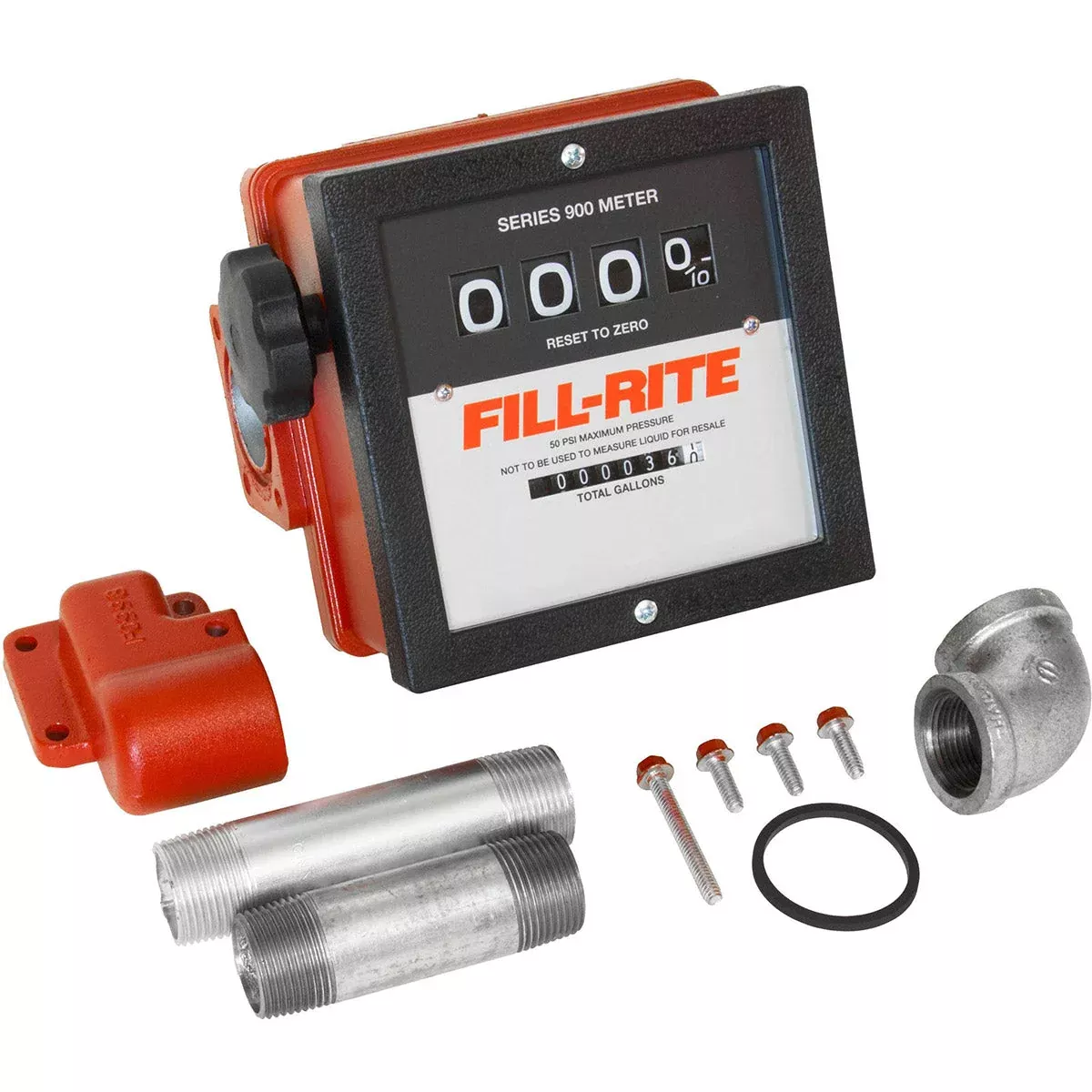 Fill-Rite 901CMK4200 4-Digit Mechanical Fuel Transfer Meter (US Gallons) 1" NPT threads with fittings