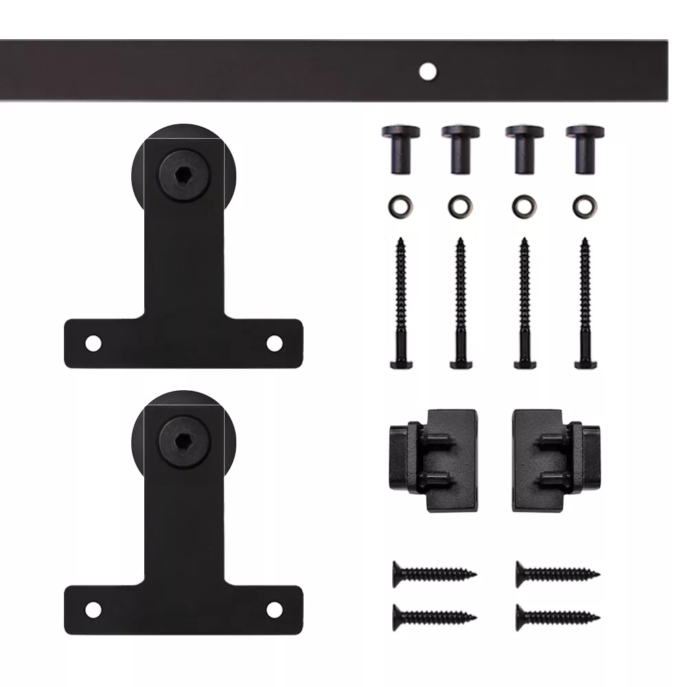 Front Mount Mini Rolling Door Hardware Kit for Furniture, Black