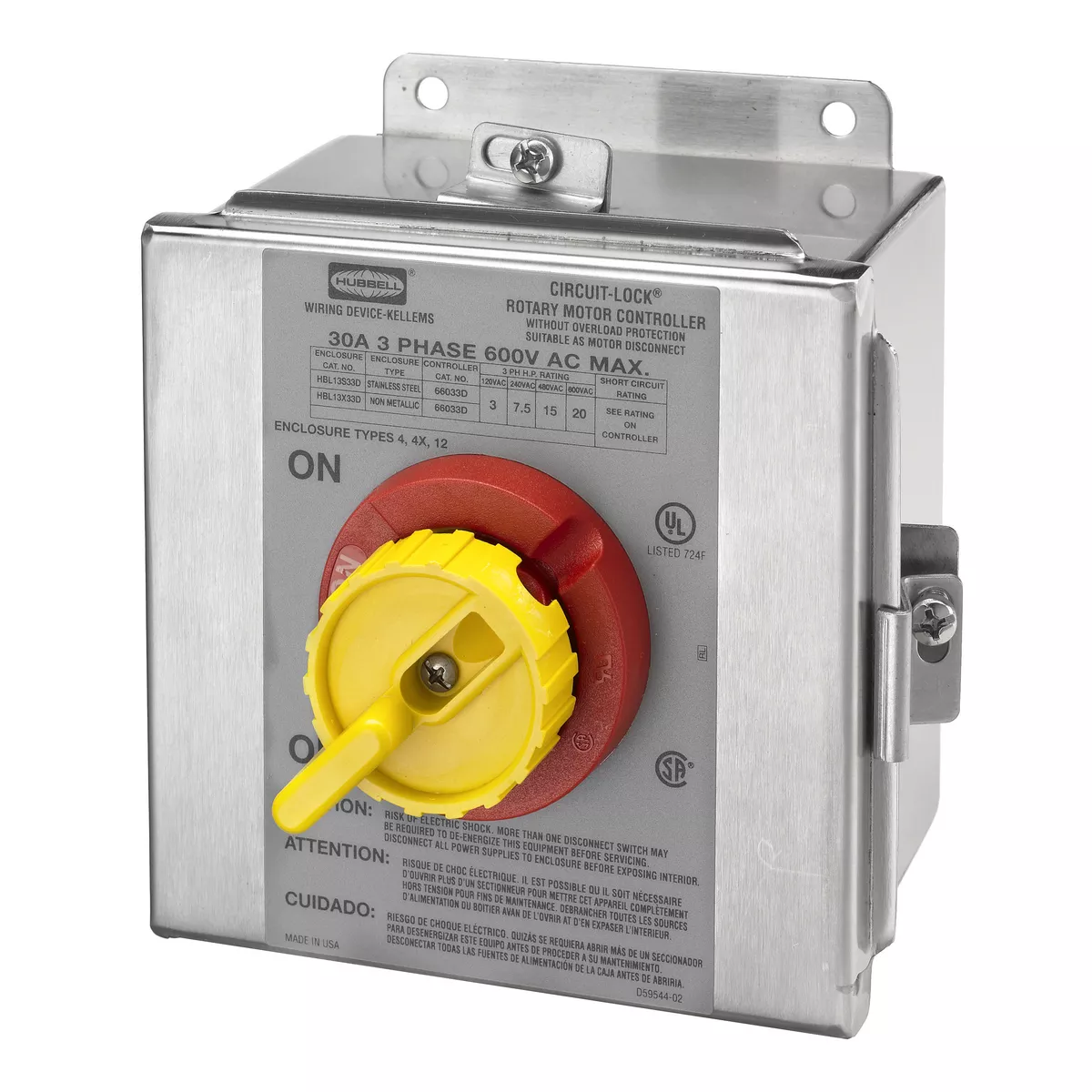 Hubbell HBL13S33D30A 600V 3P RTRY DISC SW 4X SS