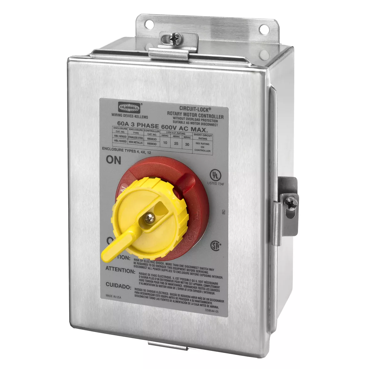 Hubbell HBL16S63D60A 600V 3P RTRY DISC SW 4X SS