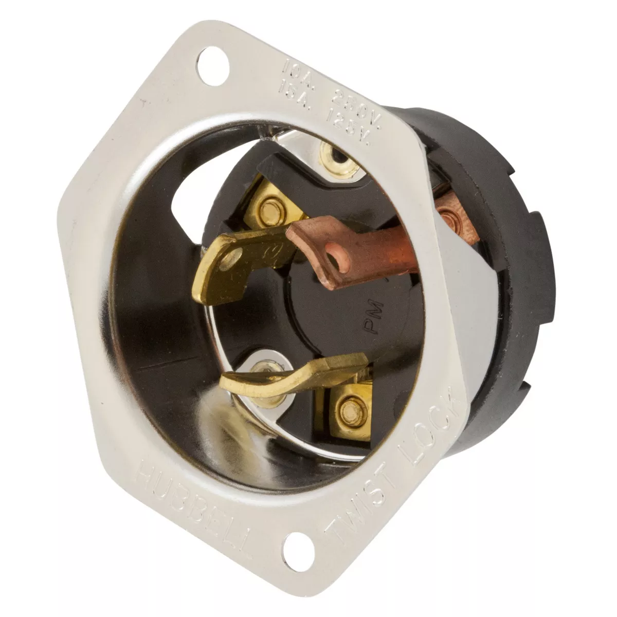 Hubbell HBL7556G Locking Flanged INLT, 2P3W, 10A 250V/15A125V