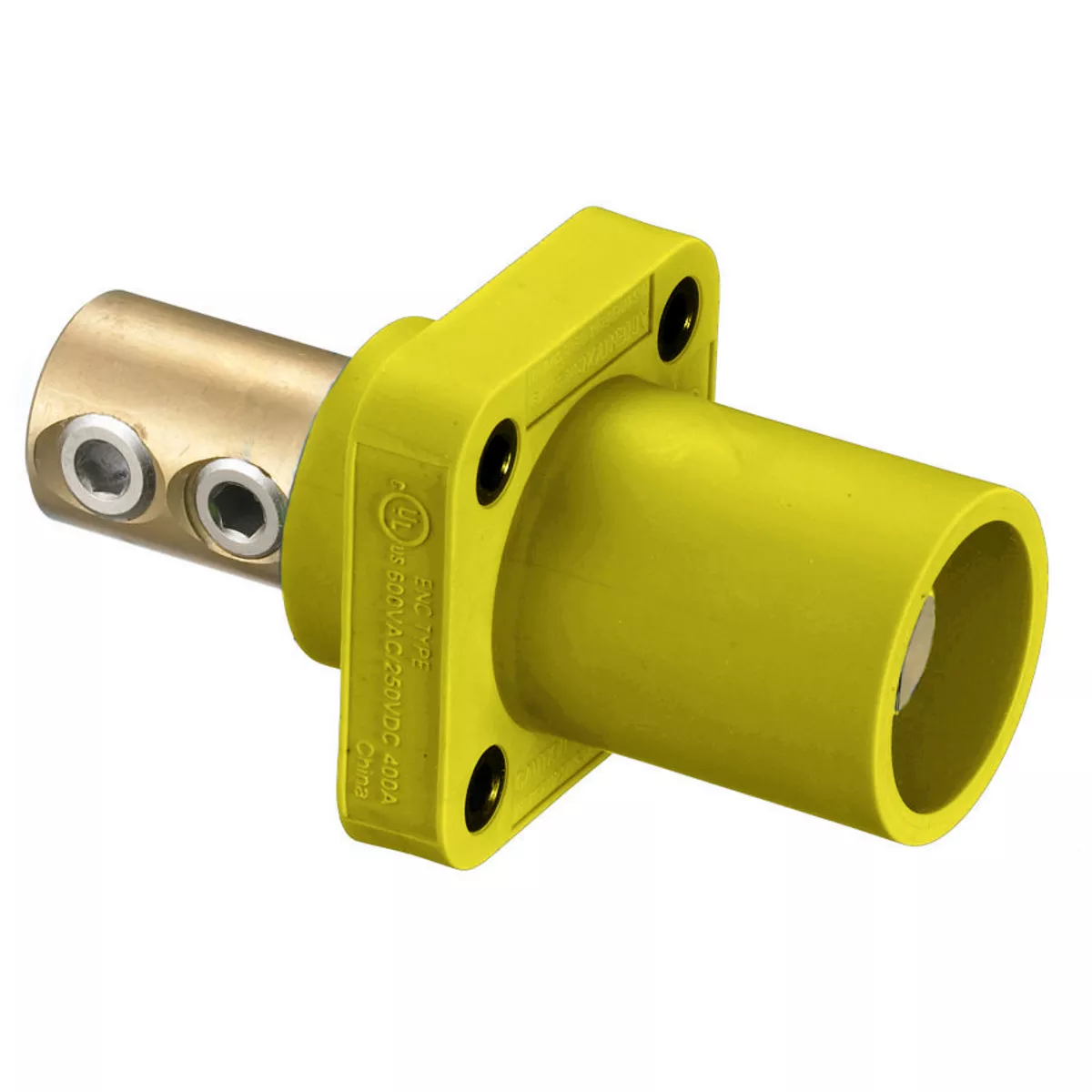 Hubbell HBLMRY Single Pole, 300/400A Male Receptacle, SCRW, YL