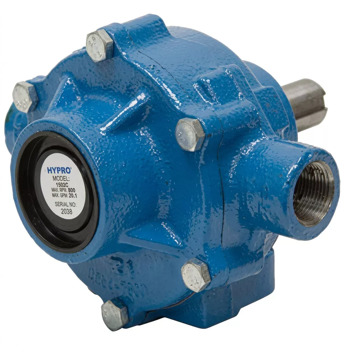 Hypro 7560CR Cast Iron 8 Roller Pump - 3/4" NPT Inlet & Outlet, 15/16" Solid Shaft, Reverse Rotation