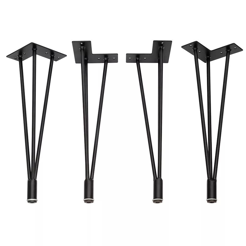 I-Semble 3-Rod Hairpin Table Legs w/Adjustable Feet, 4-Pack, Black