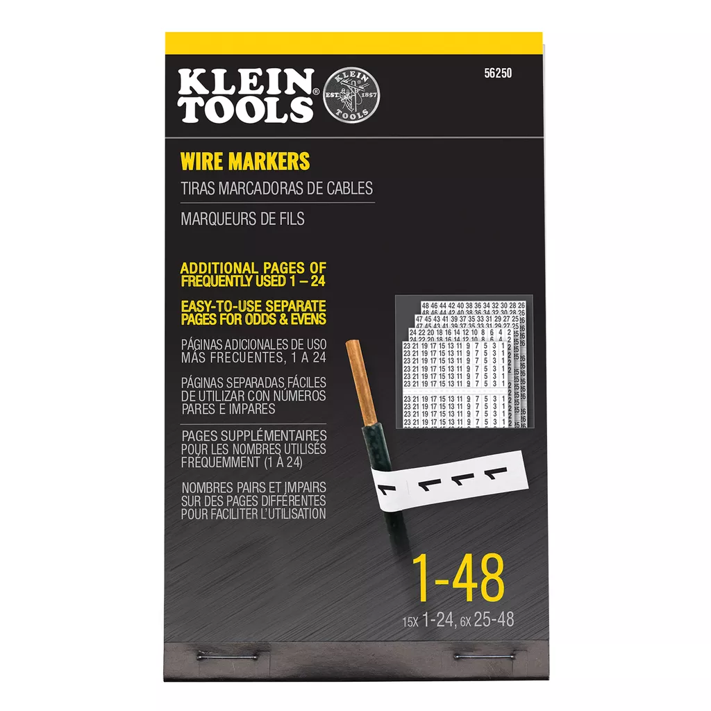 Klein 56250 Wire Marker Book, Black Numerical Markers 1-48