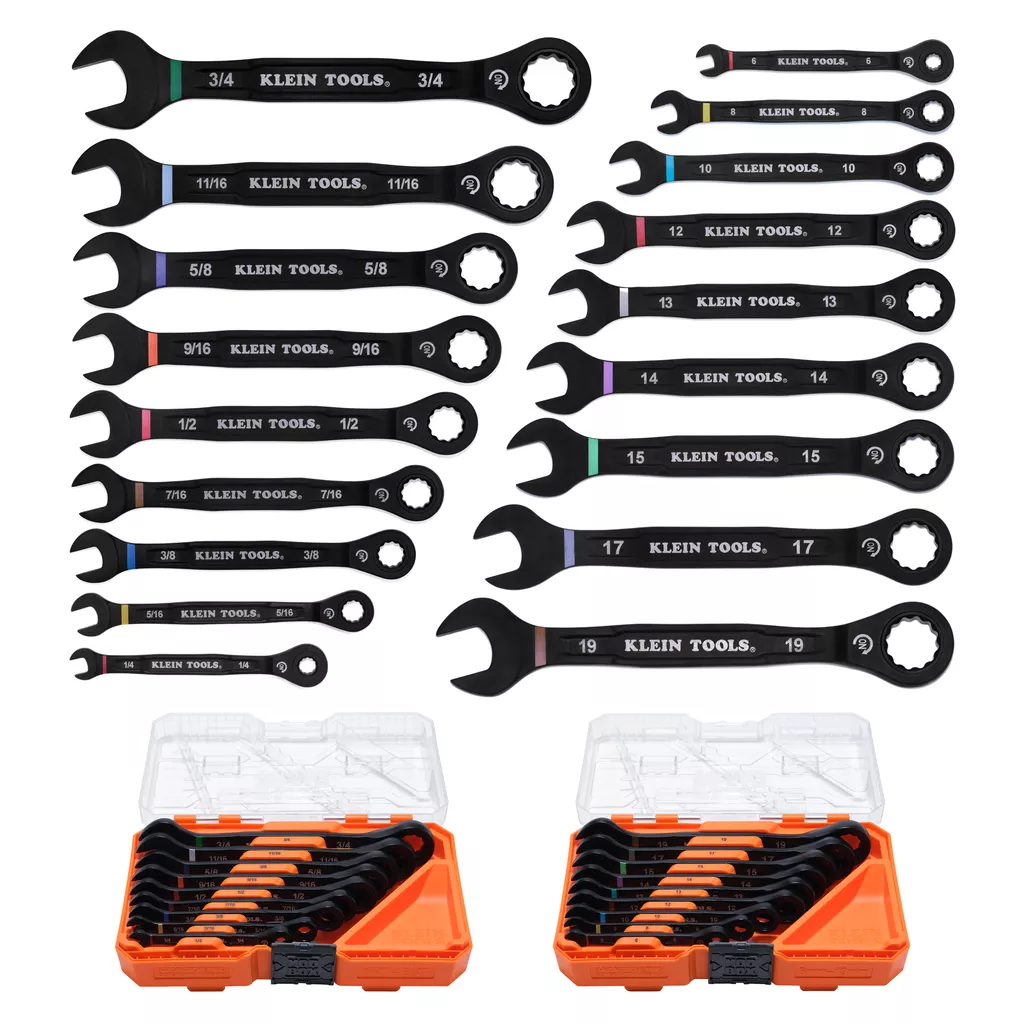 Klein 69418CG Ratcheting Combination Wrench Set, SAE / Metric, 18-Piece