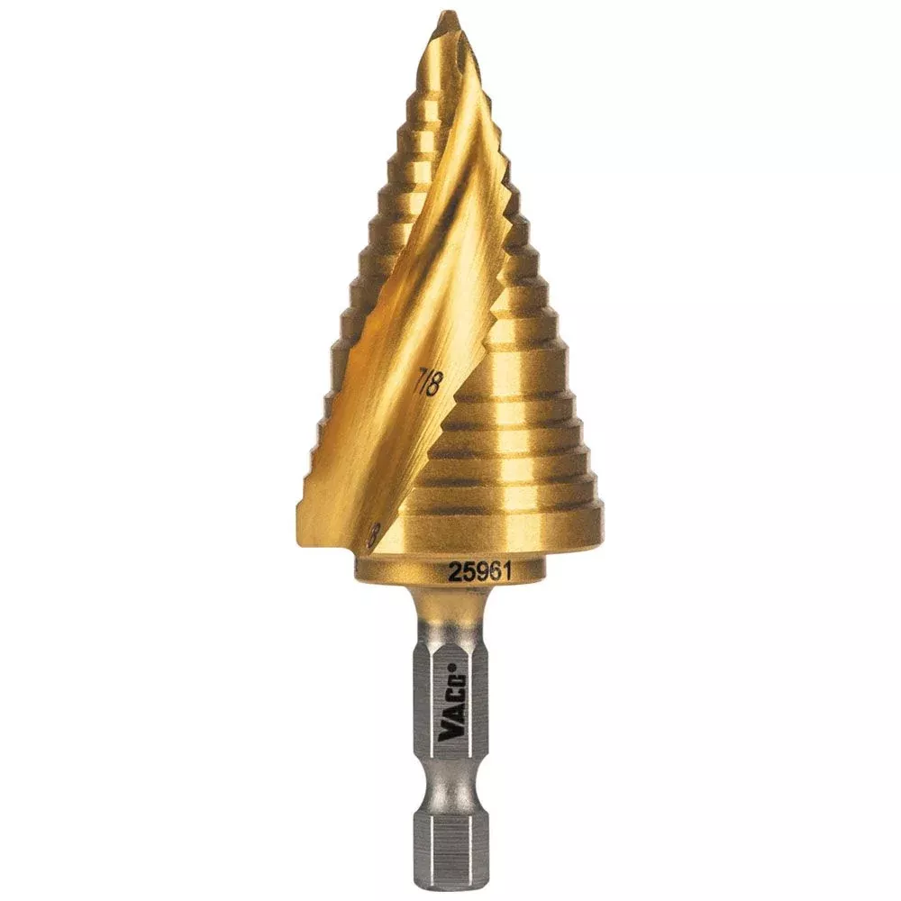 Klein Tools 25961 Step Drill Bit, Spiral Double-Fluted, 7/8-Inch to 1-1/8-Inch, VACO