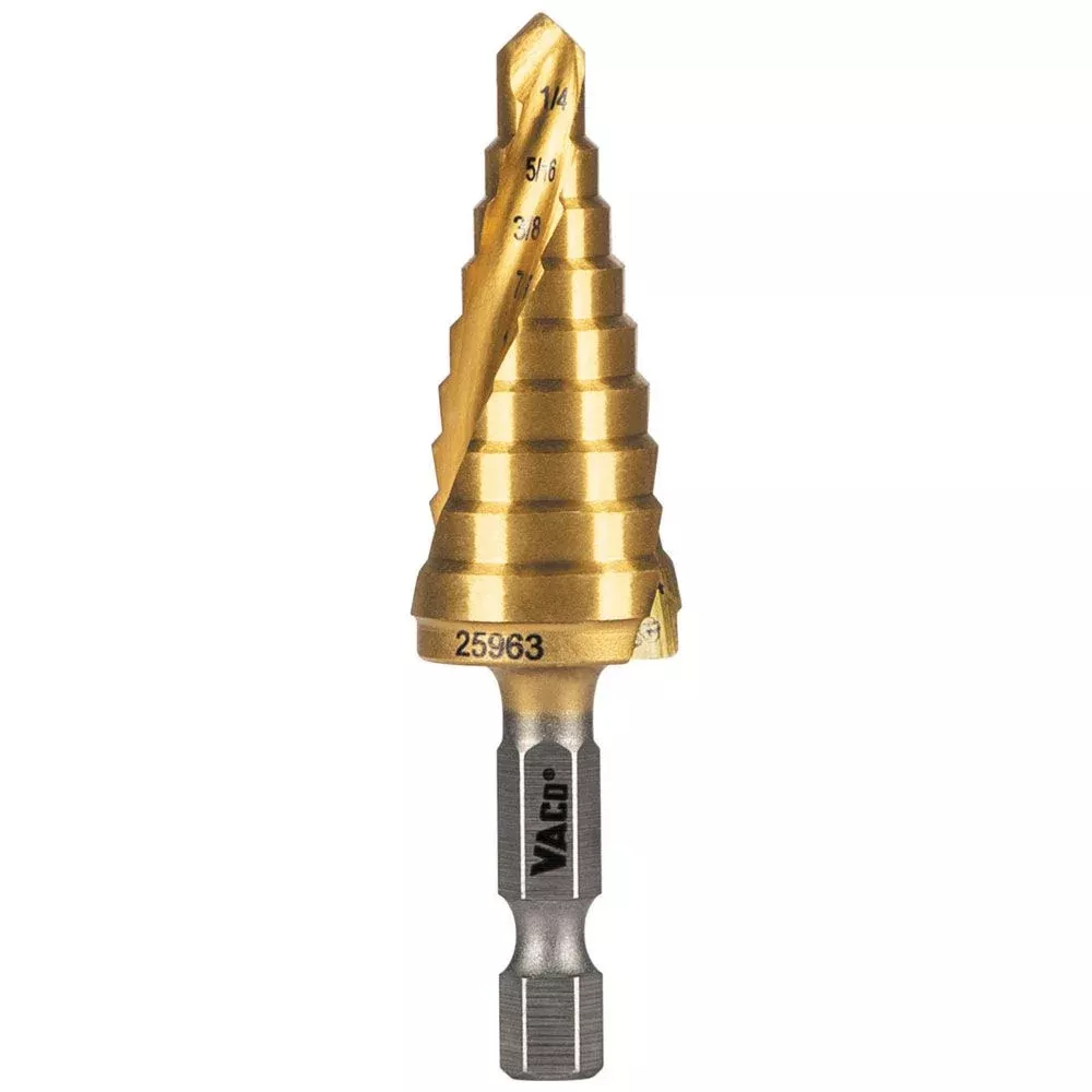 Klein Tools 25963 Step Drill Bit, Spiral Double-Fluted, 1/4-Inch to 3/4-Inch, VACO