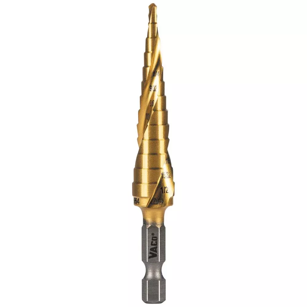 Klein Tools 25964 Step Drill Bit, Spiral Double-Fluted, 1/8-Inch to 1/2-Inch, VACO