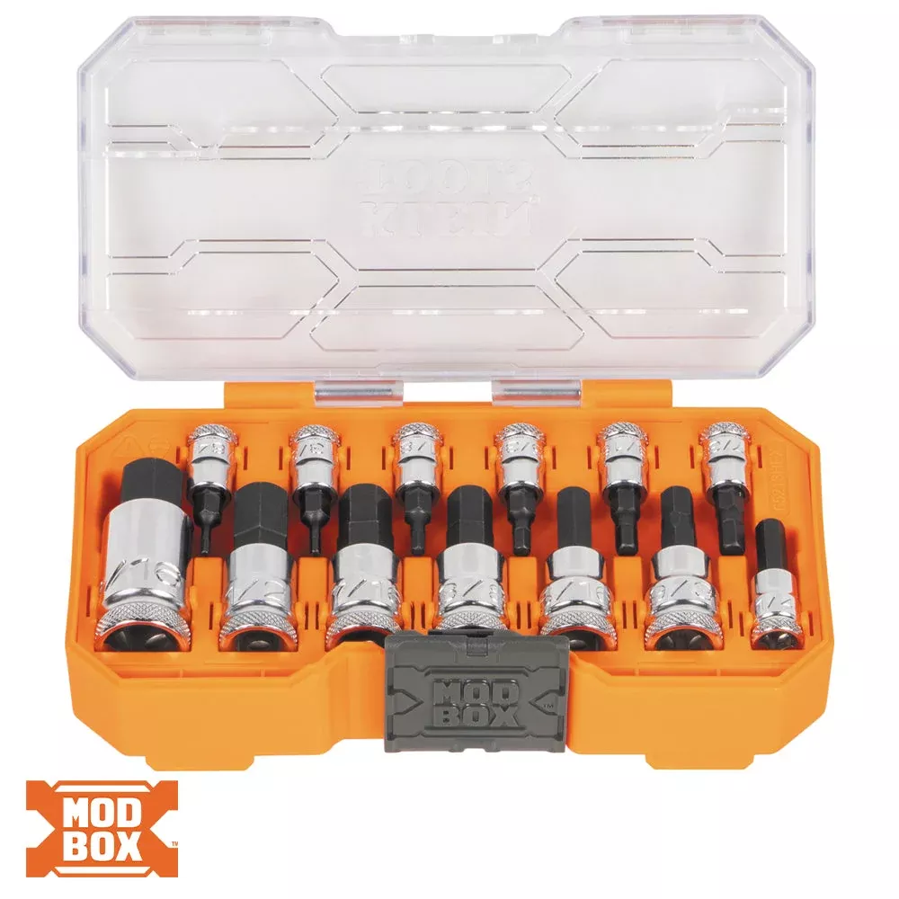 Klein Tools 65213HEX Knurled Hex Bit Socket Set, SAE, 13-Piece