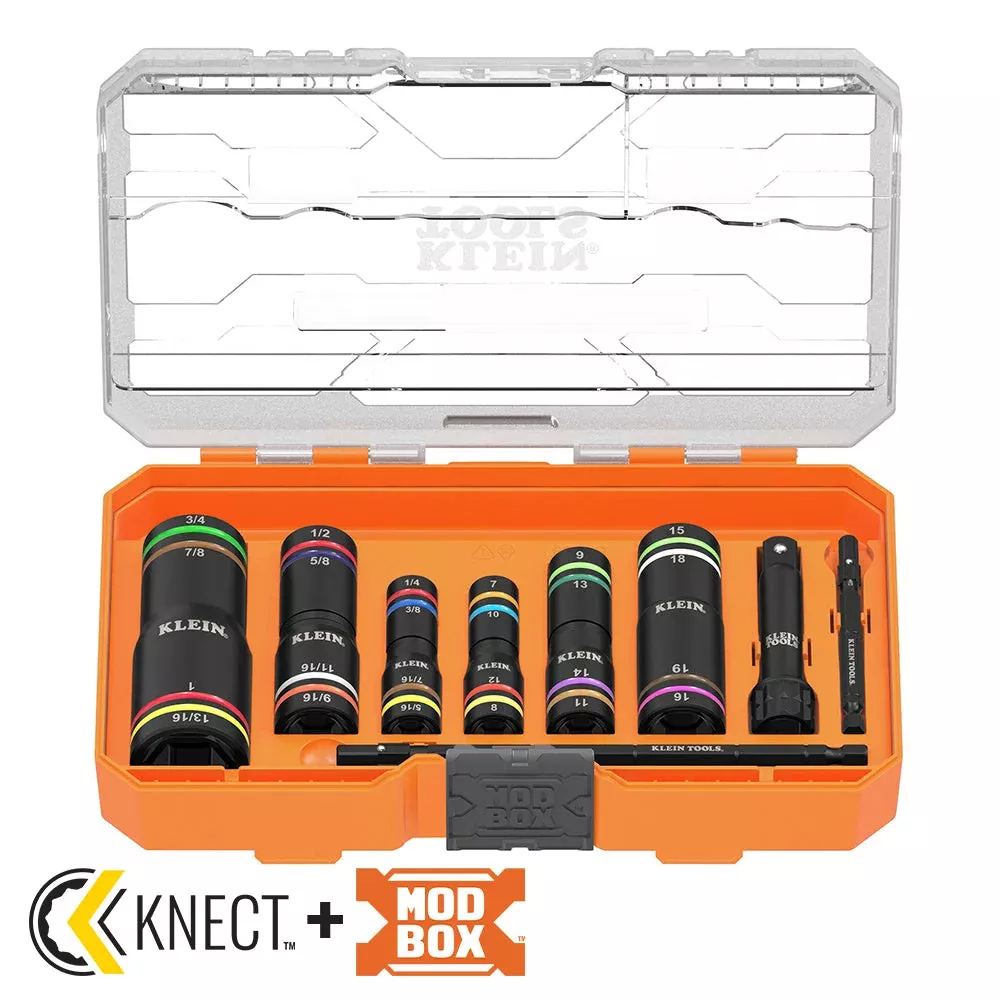 Klein Tools 656QS KNECT™ Quad-24 Heavy-Duty Impact Flip Sockets, SAE and Metric, 9-Piece