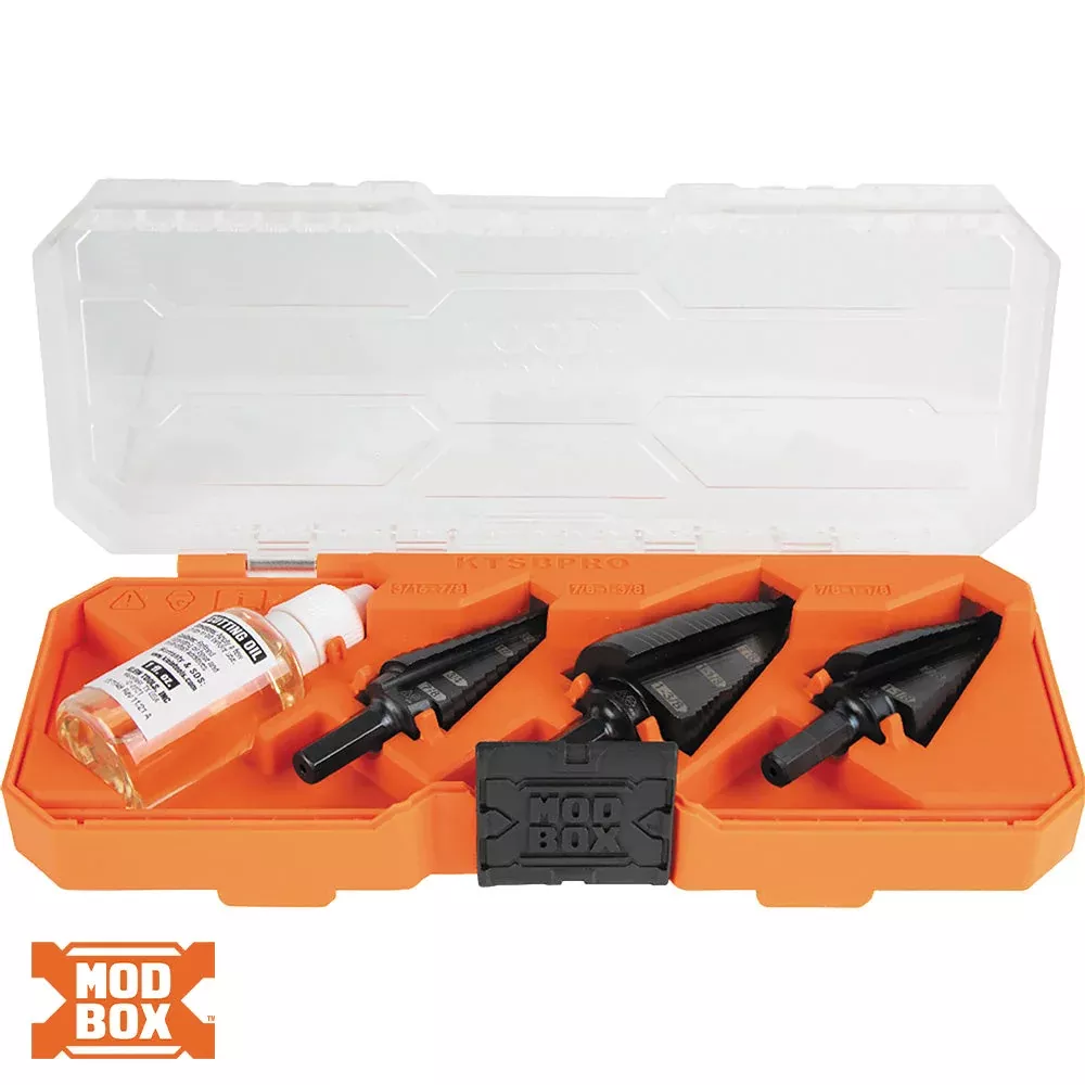 Klein Tools KTSBSPRO Premium Electrician's 3/8-Inch Hex Step Bit Set, 3 Piece