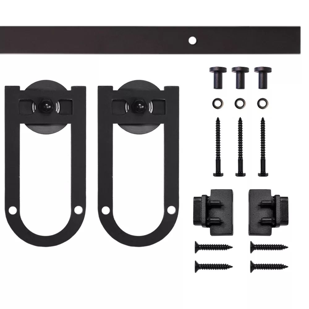 Long Horseshoe Mini Rolling Door Hardware Kit for Furniture, Black