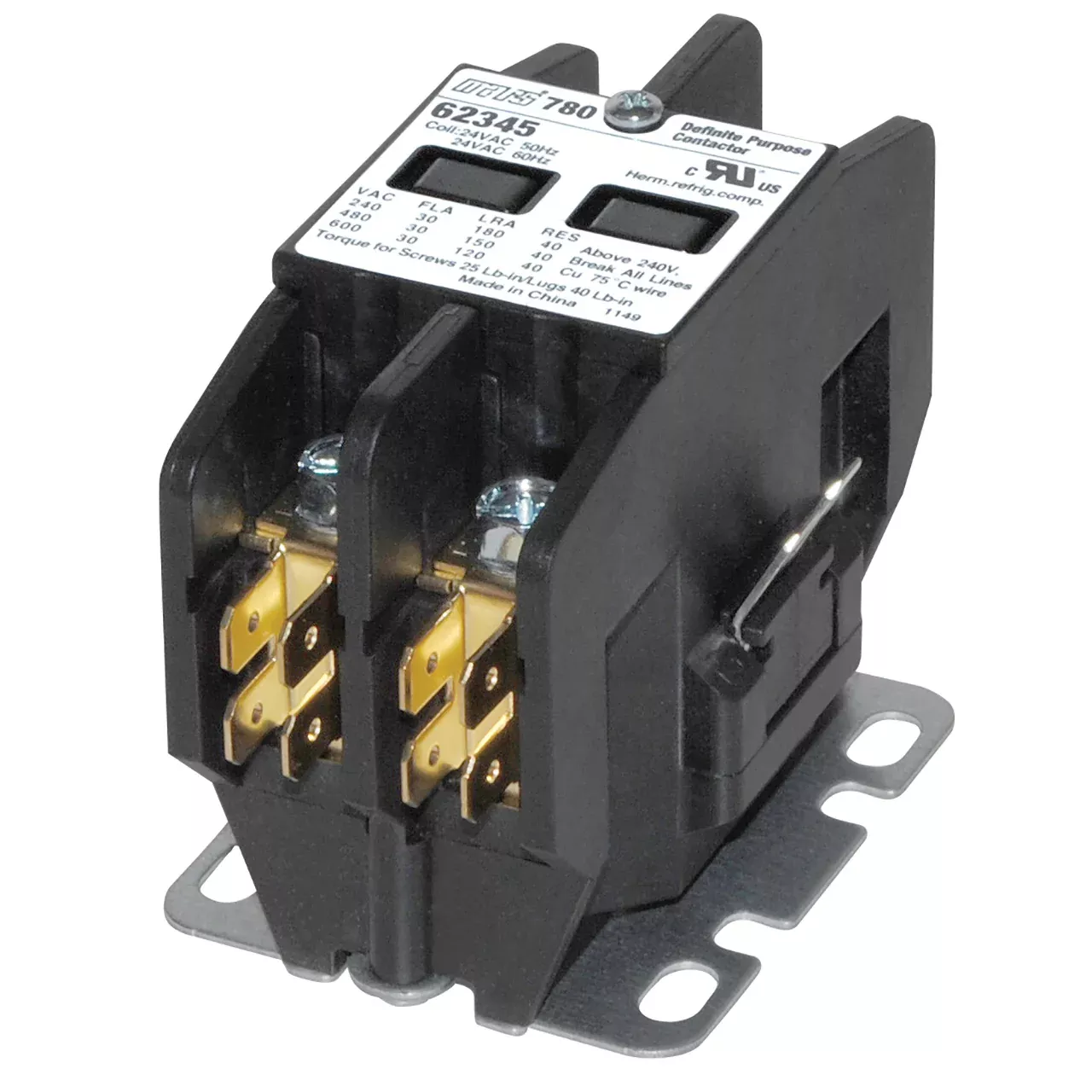 Mars 62345 2 Pole 30 Amp Definite Purpose Contactor, 24V Coil, A2L Compliant