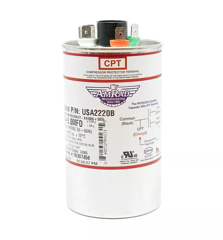 MARS USA2220B AmRad 60/5 MFD 370/440V Round Motor Dual Run Capacitor