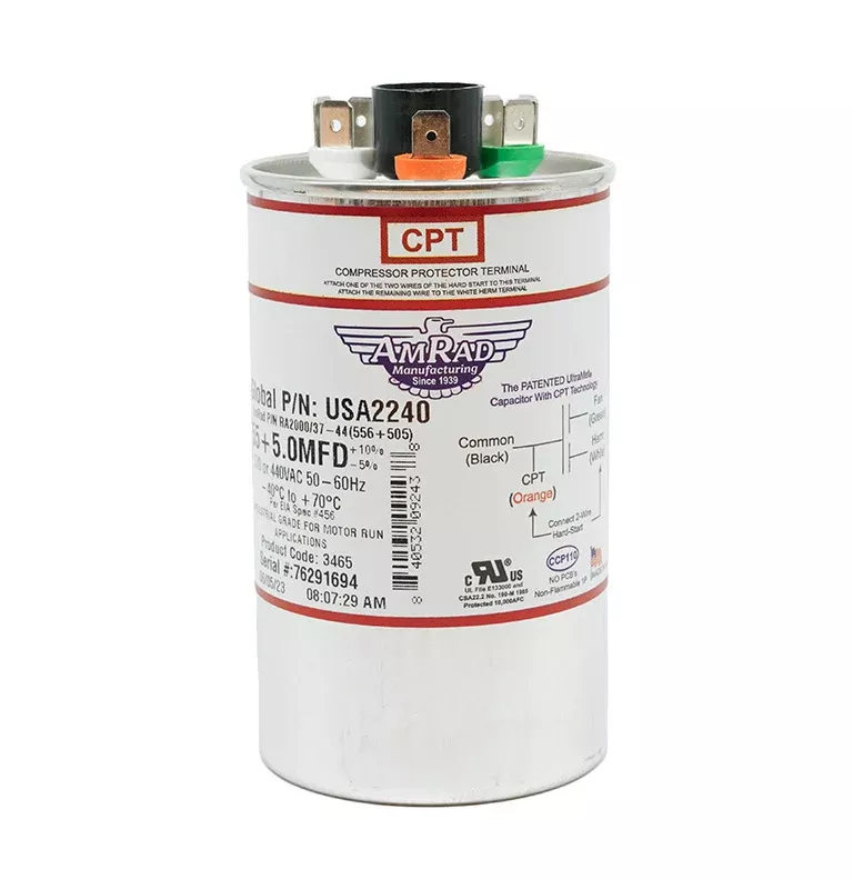 MARS USA2240 AmRad 55/5 MFD 370/440V Round Motor Dual Run Capacitor