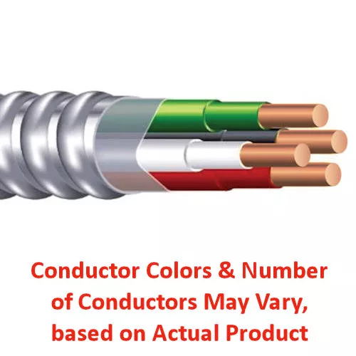 MC-A Cable 10/3 Solid Copper BLACK/RED/WHITE w/Ground, Aluminum Jacket (250ft Coil)