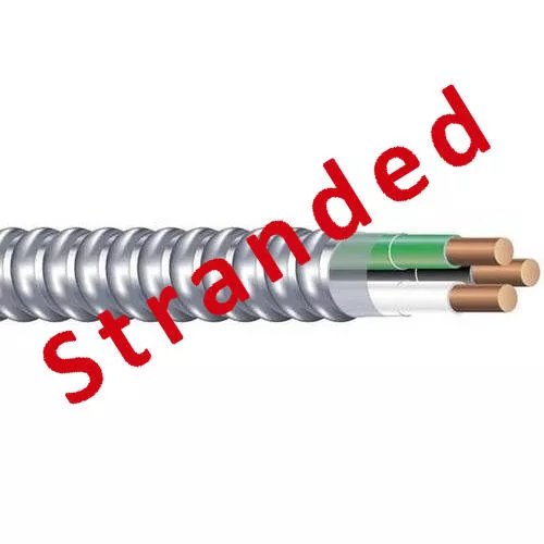 MC Cable 8/3 Stranded Copper (BLACK/RED/WHITE) w/Ground, Aluminum Armor, 120/208V (500ft Reel)