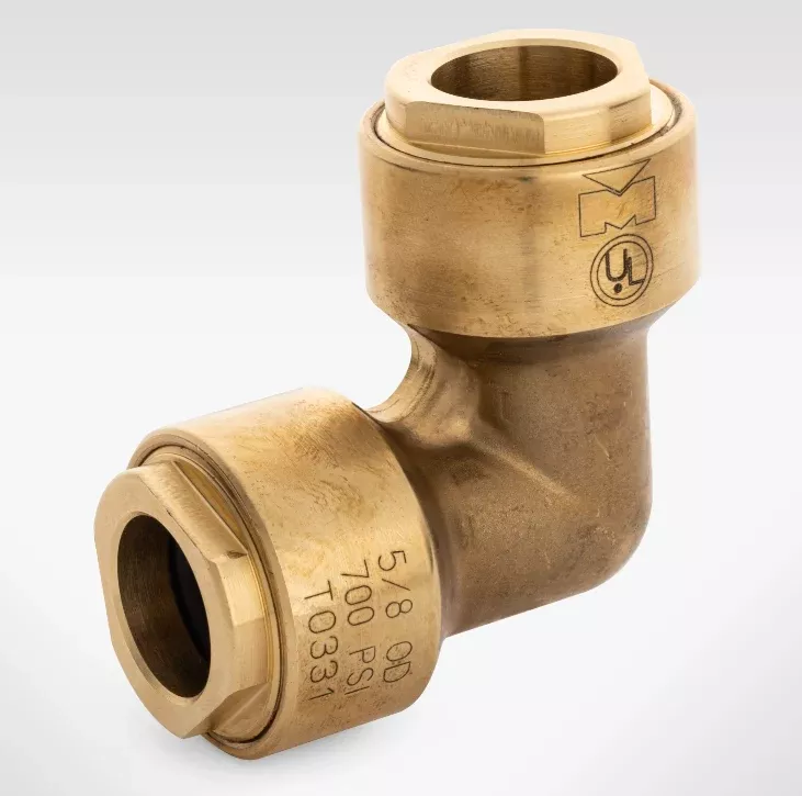 Mueller Streamline ACP02715 1/4" O.D. Refrigerant Brass Push Fitting 90° Elbow
