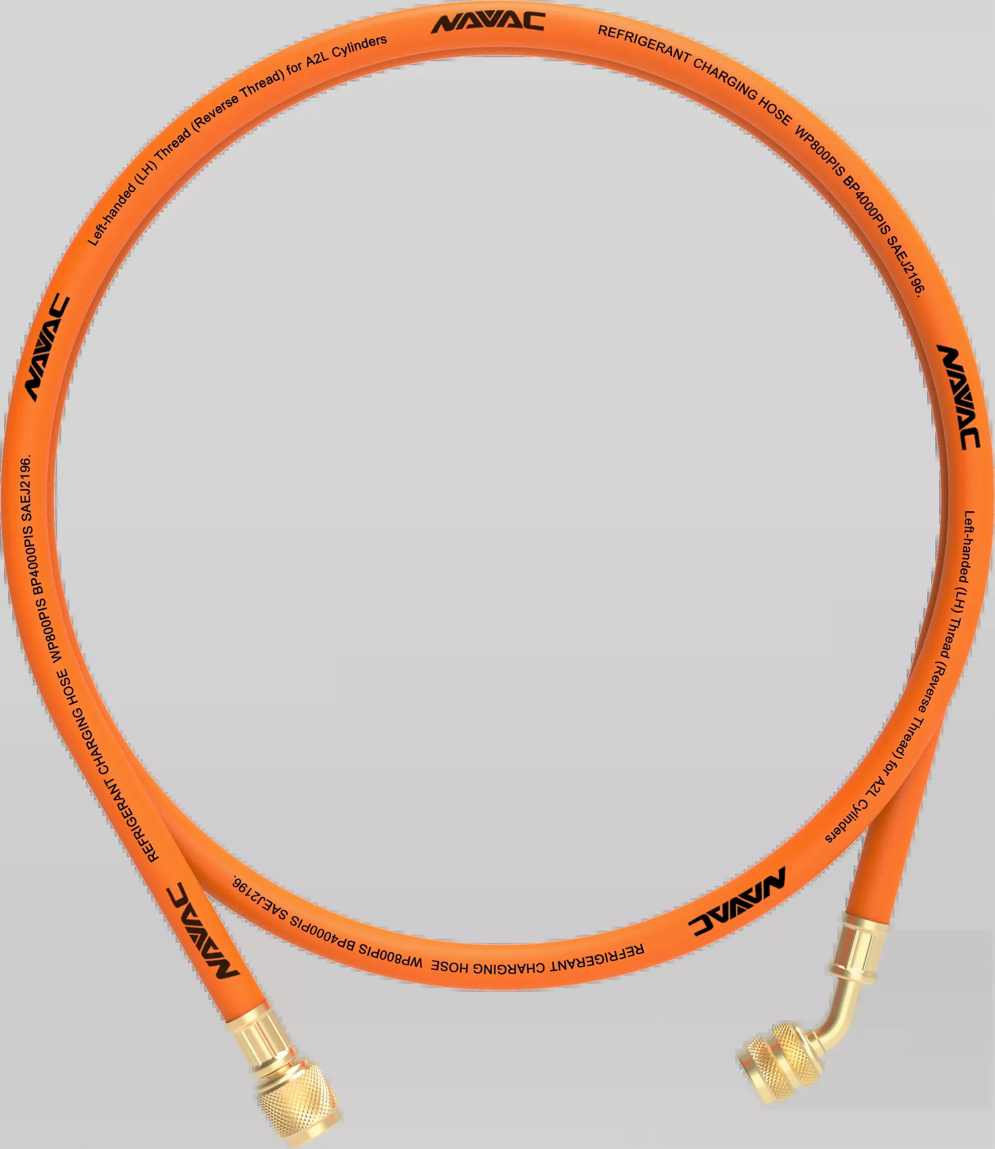NAVAC NH5L 1/4" Refrigerant Charging Hose, 45°, A2L Reverse Thread, 5'