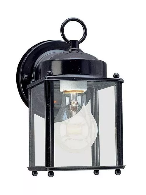 New Castle 1 Light Wall Lantern - Black w/ Clear Glass
