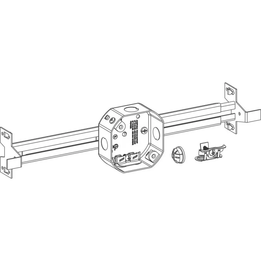 Orbit FSB-NBH 4" Fan Support Box w/ 16"-24" New Construction Bar Hanger, 1-1/2" Deep, (3) 1/2" (2) Loom Knockouts, 15.5cu.in