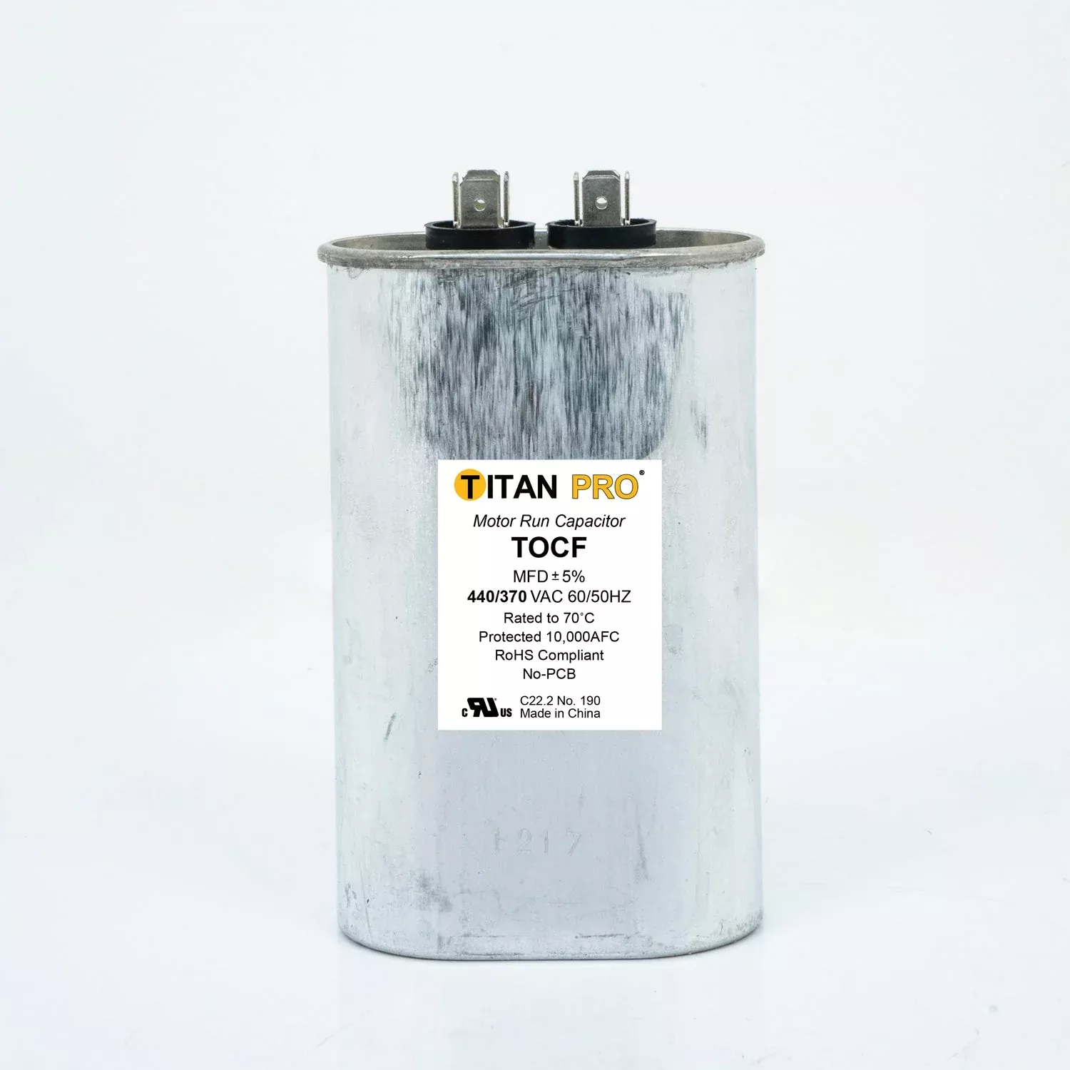 Packard TITAN PRO TOCF50 Run Capacitor 50 MFD 440/370 Volt Oval