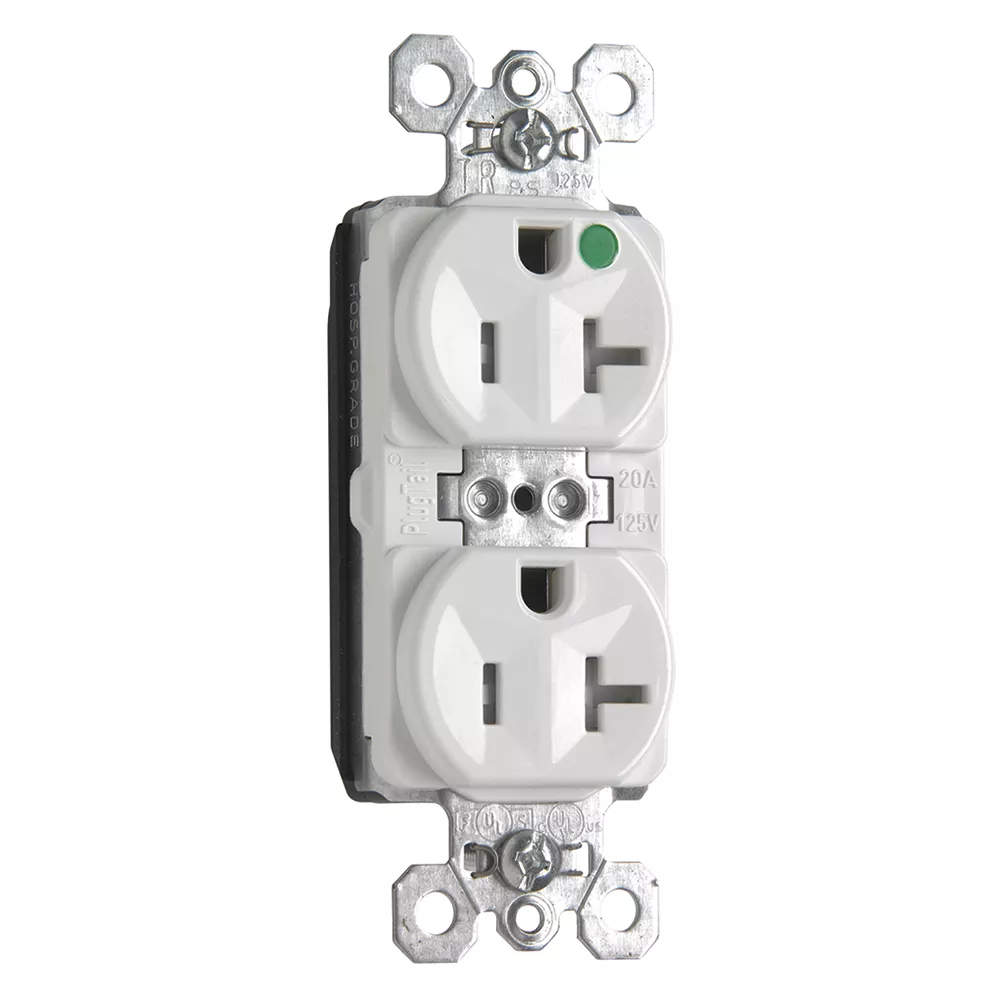 Pass & Seymour PTTR8300-W Hospital Grade Duplex Receptacle, 20A - White